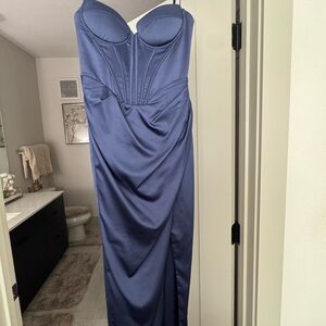 Sophisticated Satin Maxi Dress in Deep Blue